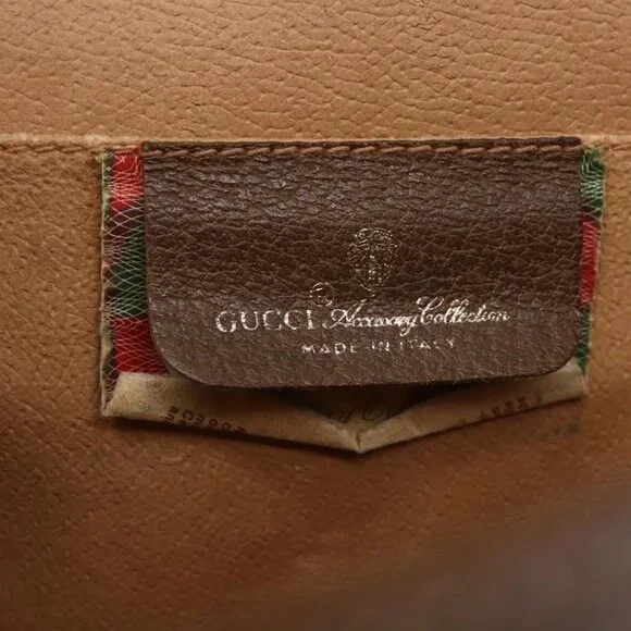 GUCCI GG Supreme Web Sherry Line Clutch Bag PVC Leather Beige Red
